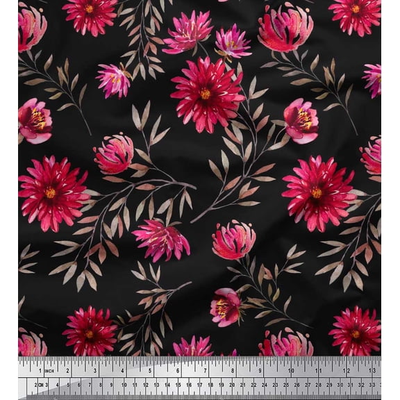 Soimoi Cotton Duck Fabric Leaves & Aster Floral Print Fabric by the Yard 42 Inch Wide