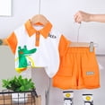 thumbnail image 2 of Boy Baby Clothes Toddler Kids Spring Summer Cotton Cartoon Print Sleeveless Running Suit 0 3 6 12 18 24 Months T-Shirt with Solid Shorts 2Pcs Outfit Boys' Clothing Sets 2-Piece, 2 of 4