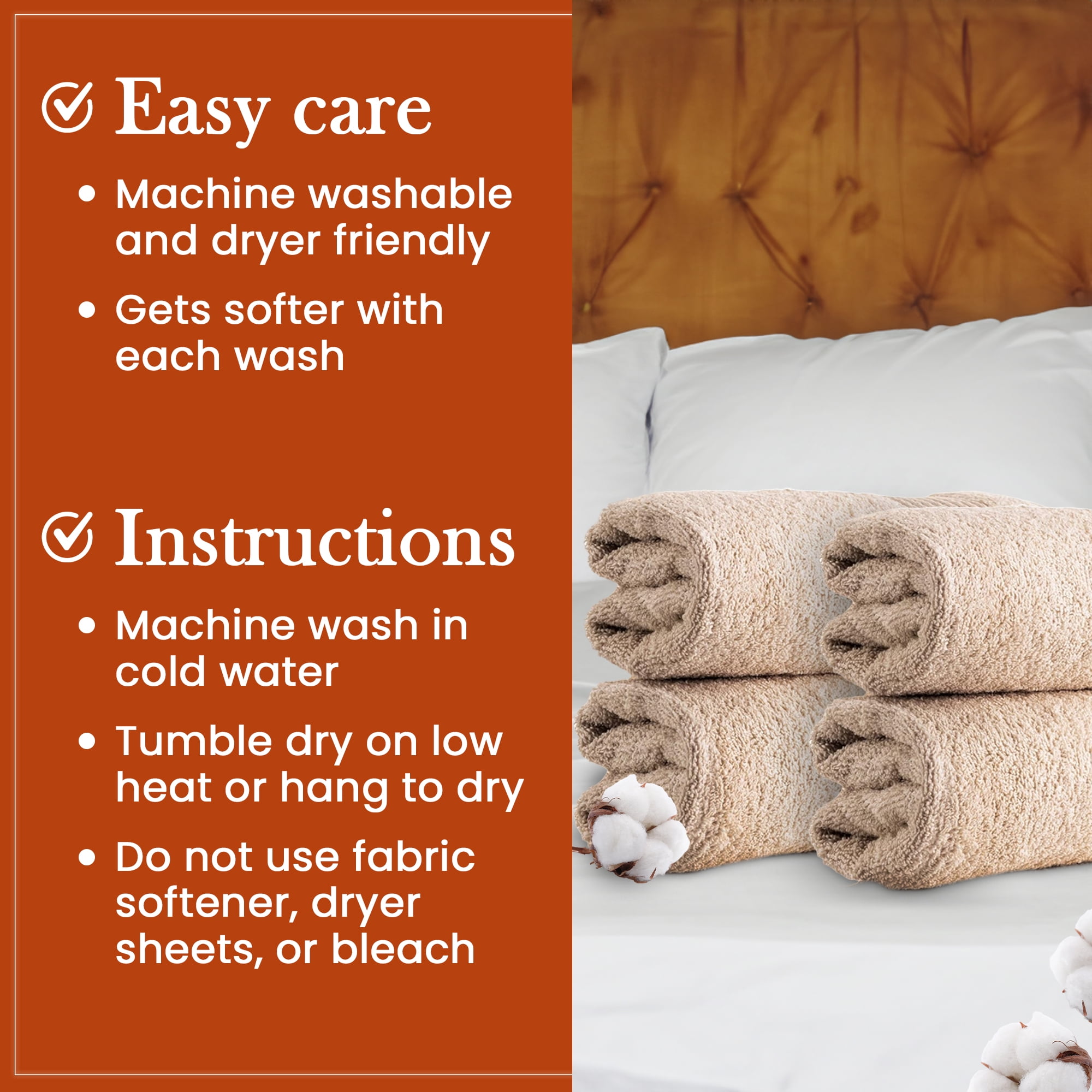 HALLEY Turkish Hand Towels Set - 4 Pack Bathroom Set, Ultra Soft, Machine Washable, Highly Absorbent, 100% Cotton - Luxury Spa Quality - Brown
