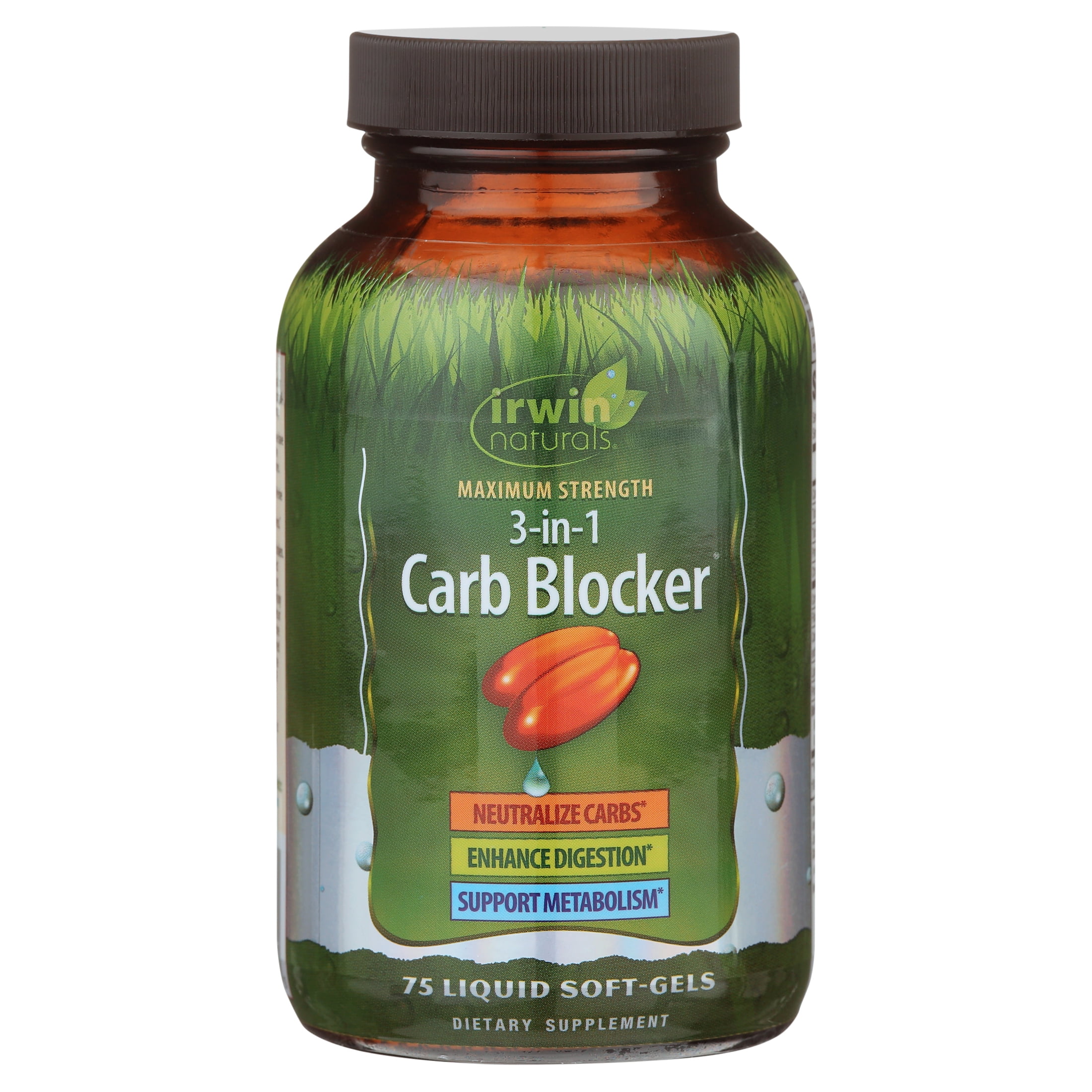 Irwin Naturals Maximum Strength 3-in-1 Carb Blocker - Neutralize Carbohydrates - 75 Liquid Softgels