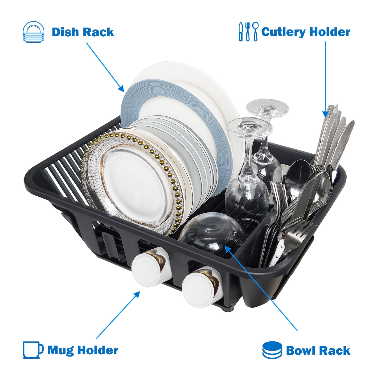 Koomade 2 Pack Dish Drainer, Large Capacity Sink Organization for Kitchen, Countertop Dish Drainer Rack for Plates, Cups, Black