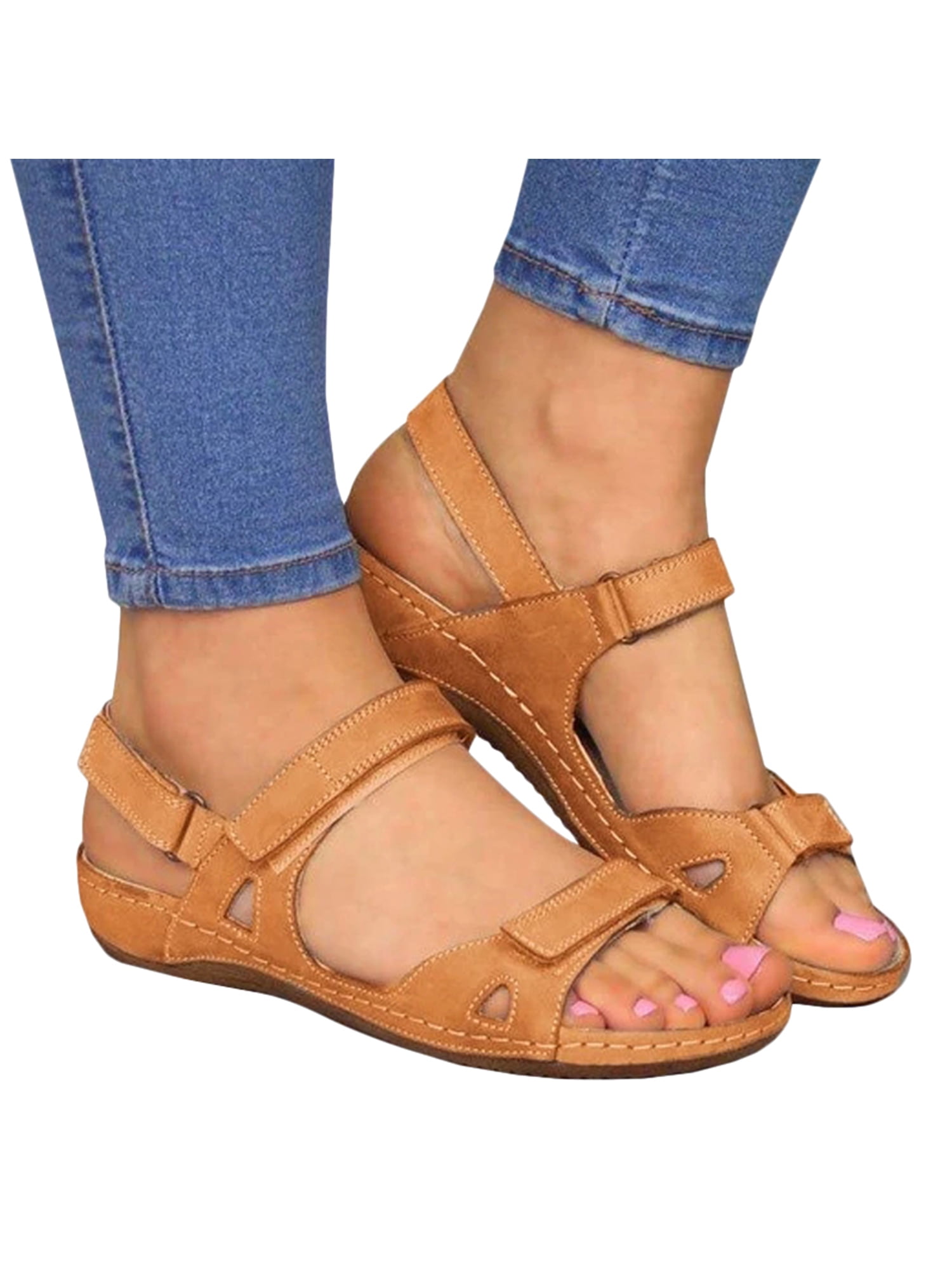 Womens Elastic Cross Strap Ankle Flat Sandals Casual Anti-Slip Open Toe Summer Beach Sandals Shoes Size 5-8