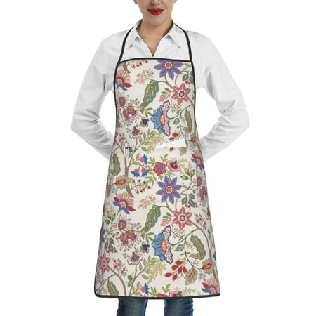 

Easygdp Paisley Flowers Apron Waterdrop Resistant with 2 Pockets Oil Resistant Cooking Kitchen Chef Apron for Women Men