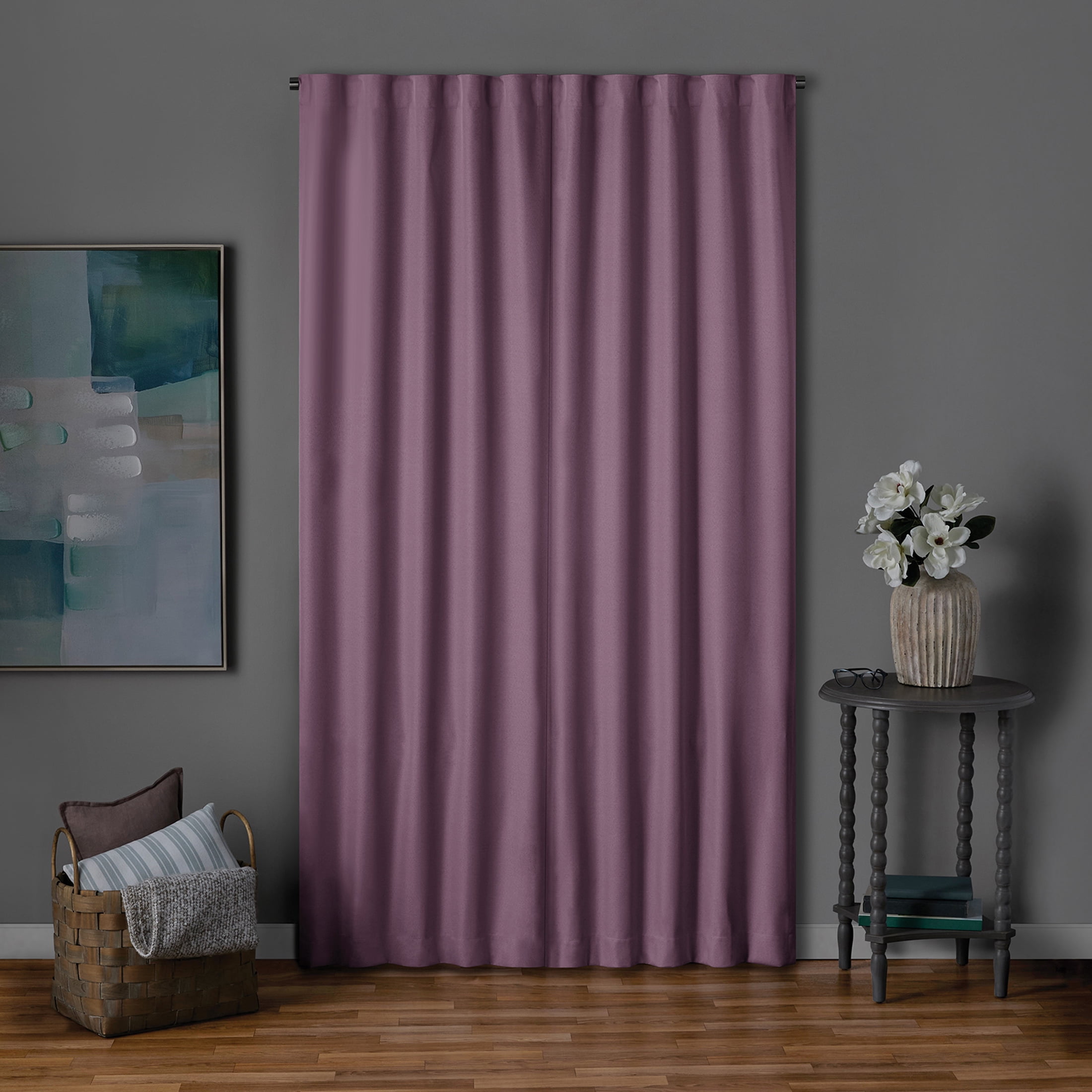 Mainstays Hazy Purple Solid Blackout Rod Pocket with Back Tabs Curtain Panel Pair, Set of 2, 30" W x 84" L