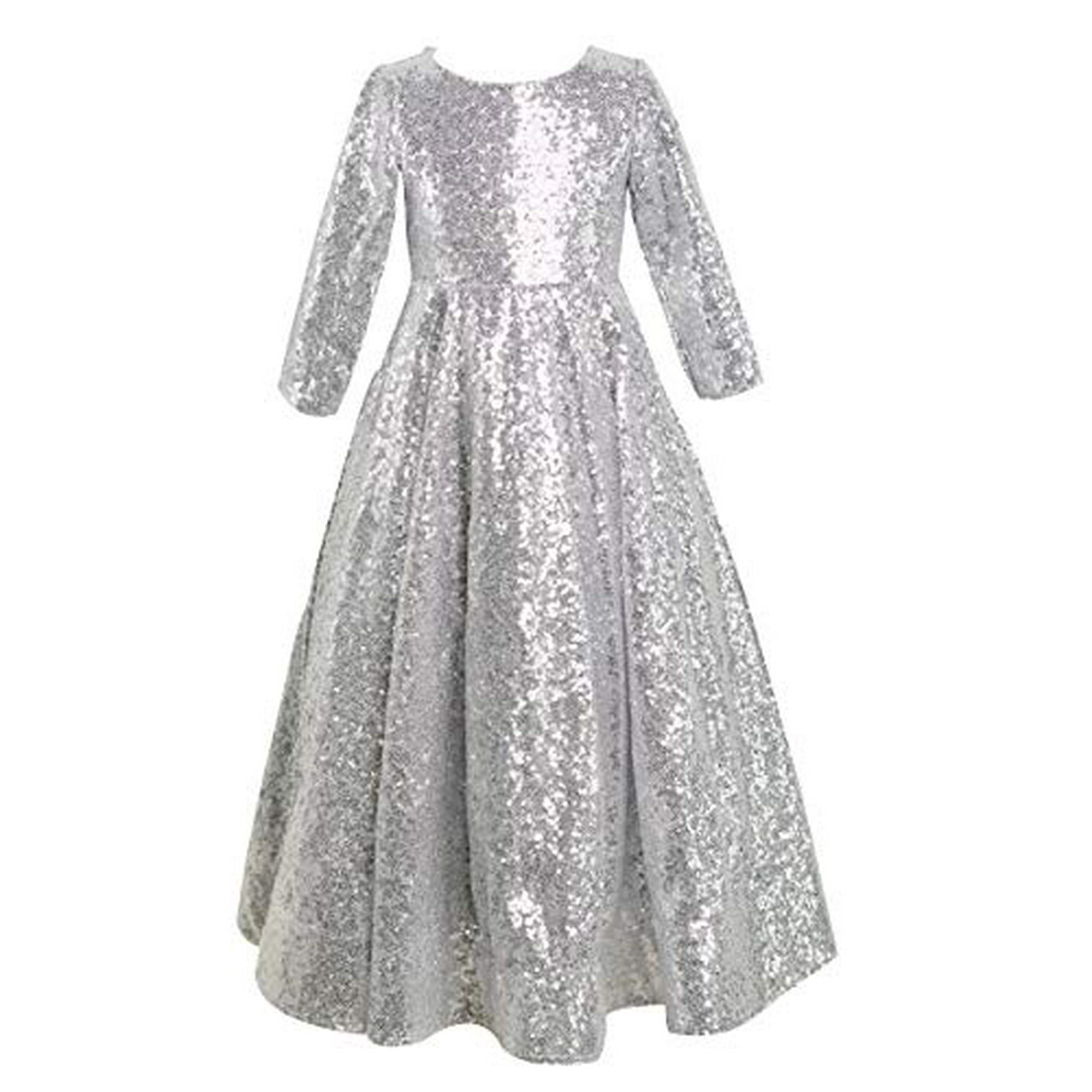 Girls Silver Sequin Flower Girl Dress Kids Special Occasion Dress Walmart