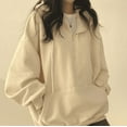 thumbnail image 4 of Sudadera con capucha para mujer, suéter holgado de gran tamaño, Color sólido, media cremallera, estilo Harajuku, informal, de manga larga, con bolsillo, 4 of 5