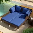 thumbnail image 2 of Costway Outdoor Rattan Double Daybed with  Retractable Canopy & Seat Back Cushions, 2 of 10