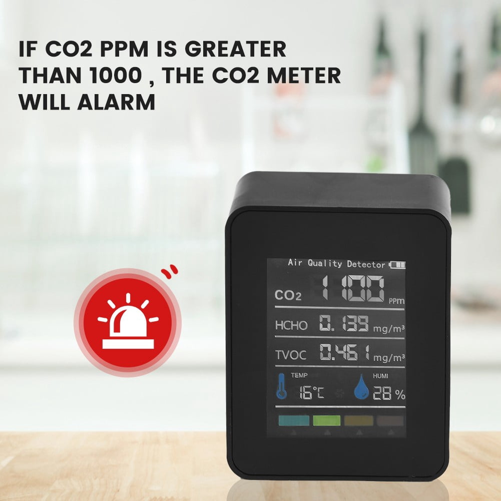 5 In1 Indoor Air Quality Monitor CO2 HCHO TVOC AQI Meter Detector Tester