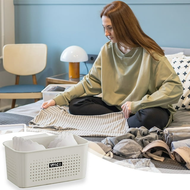Organizador de ropa, armario, cesta de plástico multiusos para ropa, baño, dormitorio o dormitorio, organizador compacto para ropa, toallas y artículos pequeños.