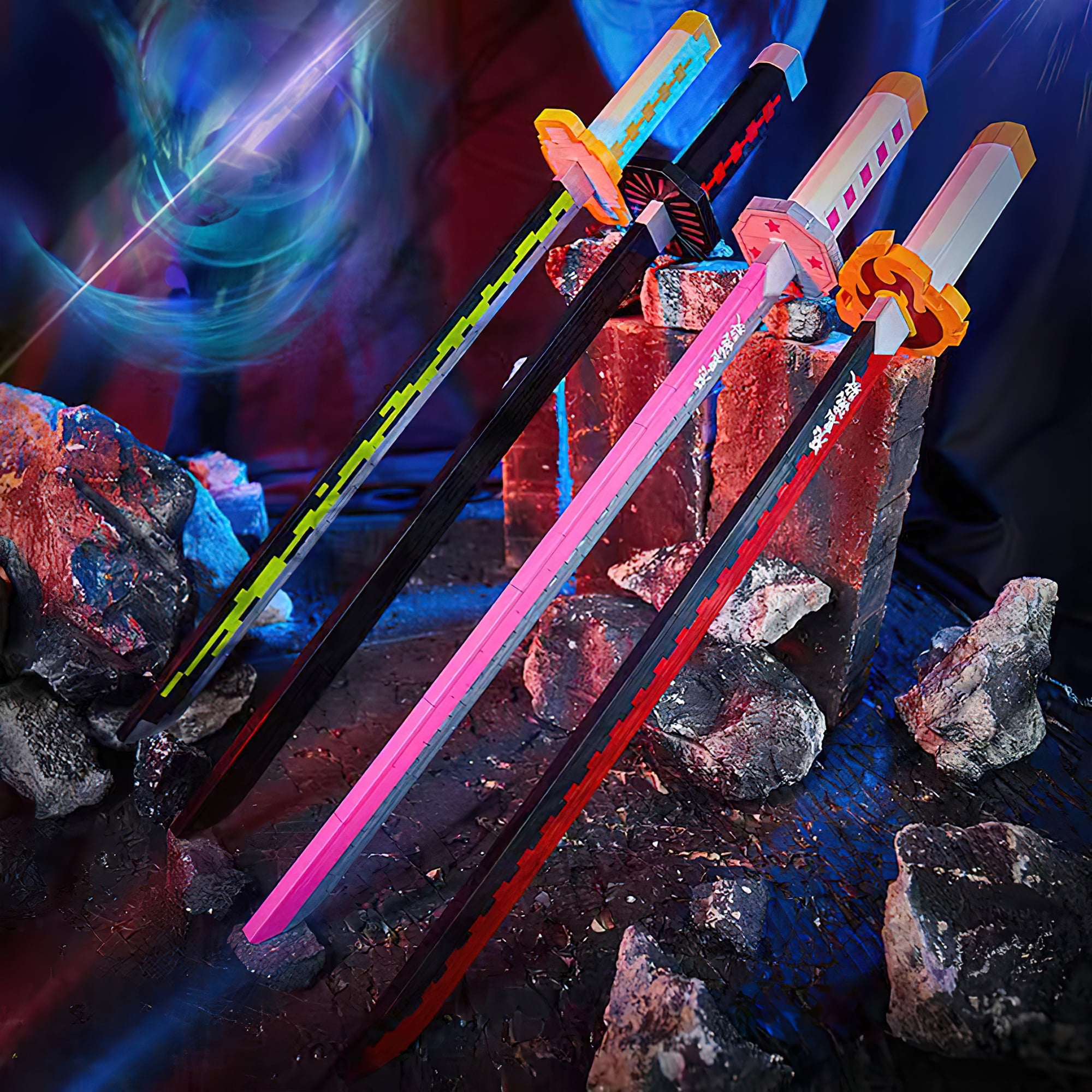 HI-REEKE Anime Demon Sword Building Block Set Slayer Tanjirou Katana Building Toy Black