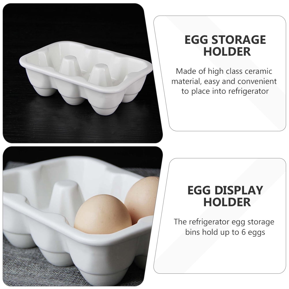 PBPBOX Ceramic Egg Holder for Refrigerator Storage, Slim and Compact, White