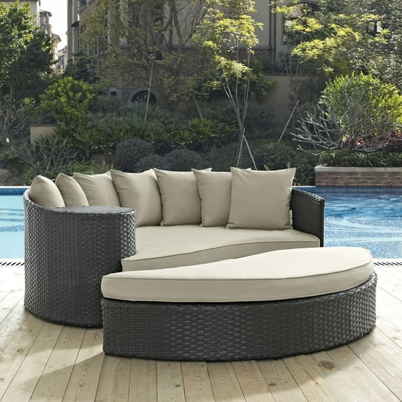 Modway Sojourn Aluminum and Rattan Patio Daybed in Canvas/Beige