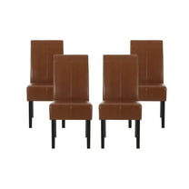 Noble House Braydon Faux Leather Upholstered T-Stitch Dining Chairs, Set of 4, Cognac Brown and Espresso