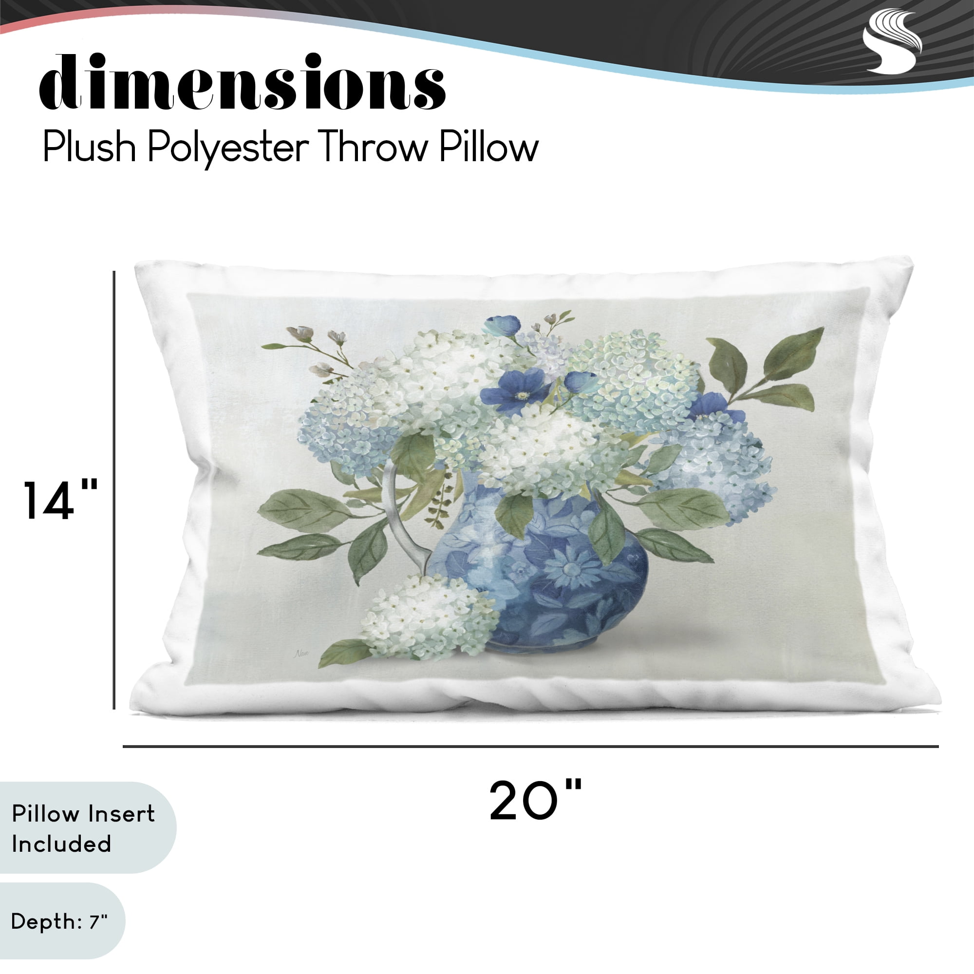 Stupell Industries Ornate Vase with Hydrangeas Decorative Printed Throw Pillow, design by Nan, 14 x 7 x 20