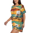 thumbnail image 2 of Goofa Vintage Beach Sunset for Womens Cotton 2 Piece Pajamas Set Classic Short Sleeve Pjs Set Soft Button Down Sleepwear Loungewear-X-Large, 2 of 7