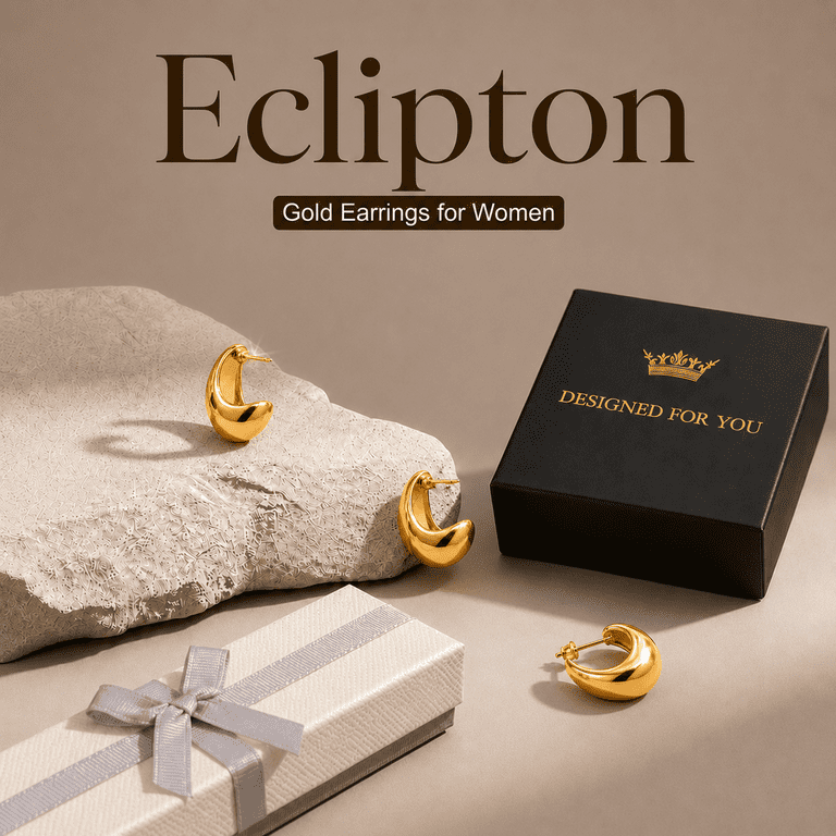 Eclipton Gold Plated Teardrop Stud Earrings for Women photo 7