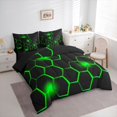 thumbnail image 3 of jejeloiu Modern Abstract Geometric 7 Pieces Bedding Comforter Set,Neon Honeycomb Hexagon Full Bedding Set,Green Black Fitted Sheet Flat Sheet For Boys Kids,Microfiber Bedroom Decor Reversible, 3 of 8