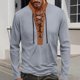 thumbnail image 1 of pstuiky manga larga para hombre, Camiseta de manga larga con cuello alto, diseño de patchwork marrón y cordón ajustable para hombre Tops de hombre xxl, 1 of 7