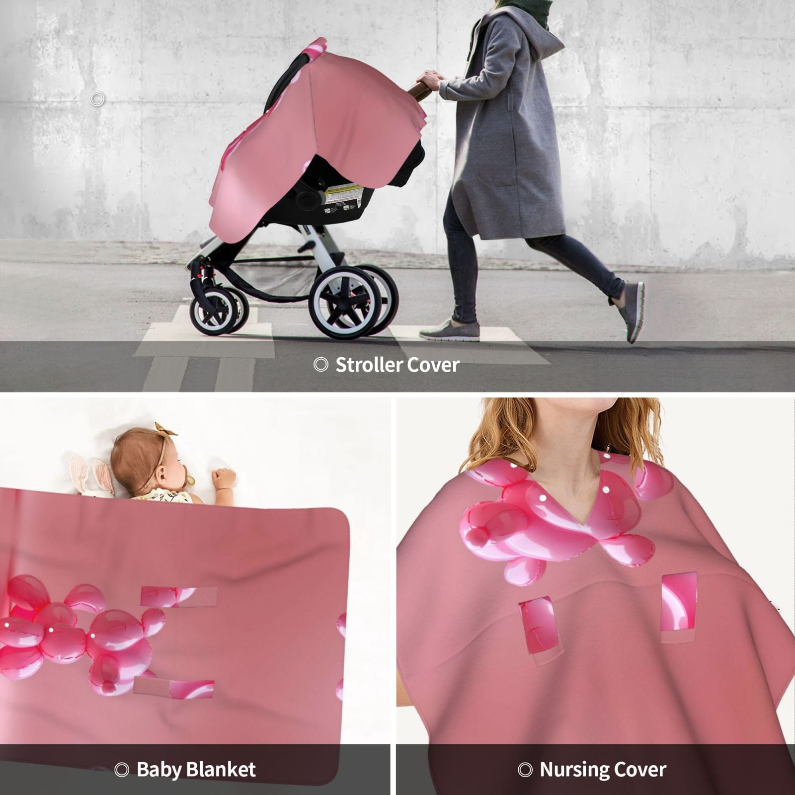 Car Seat Cover Baby - Pink Balloon Puppy Art Breathable Infant Car Seat Cover for Baby Carseat, Lightweight Comfort Baby Essentials Must Haves Newborn Stuff for Girl Boy