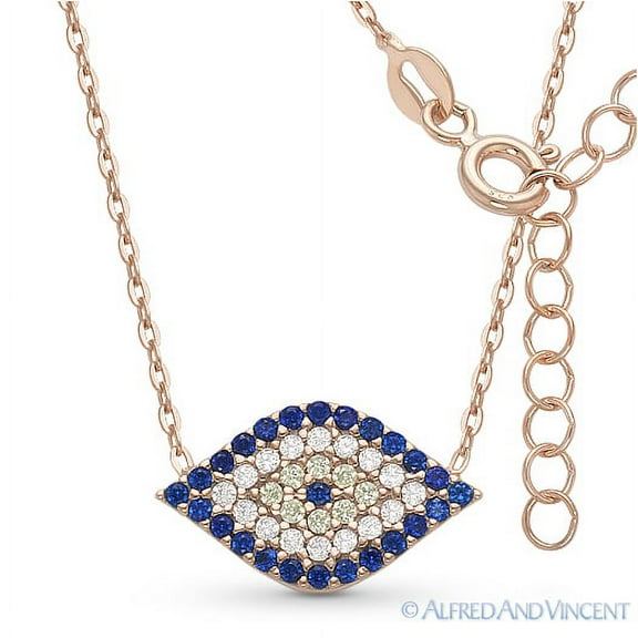 Evil Eye CZ Crystal Charm Pendant & Chain Necklace in .925 Sterling Silver