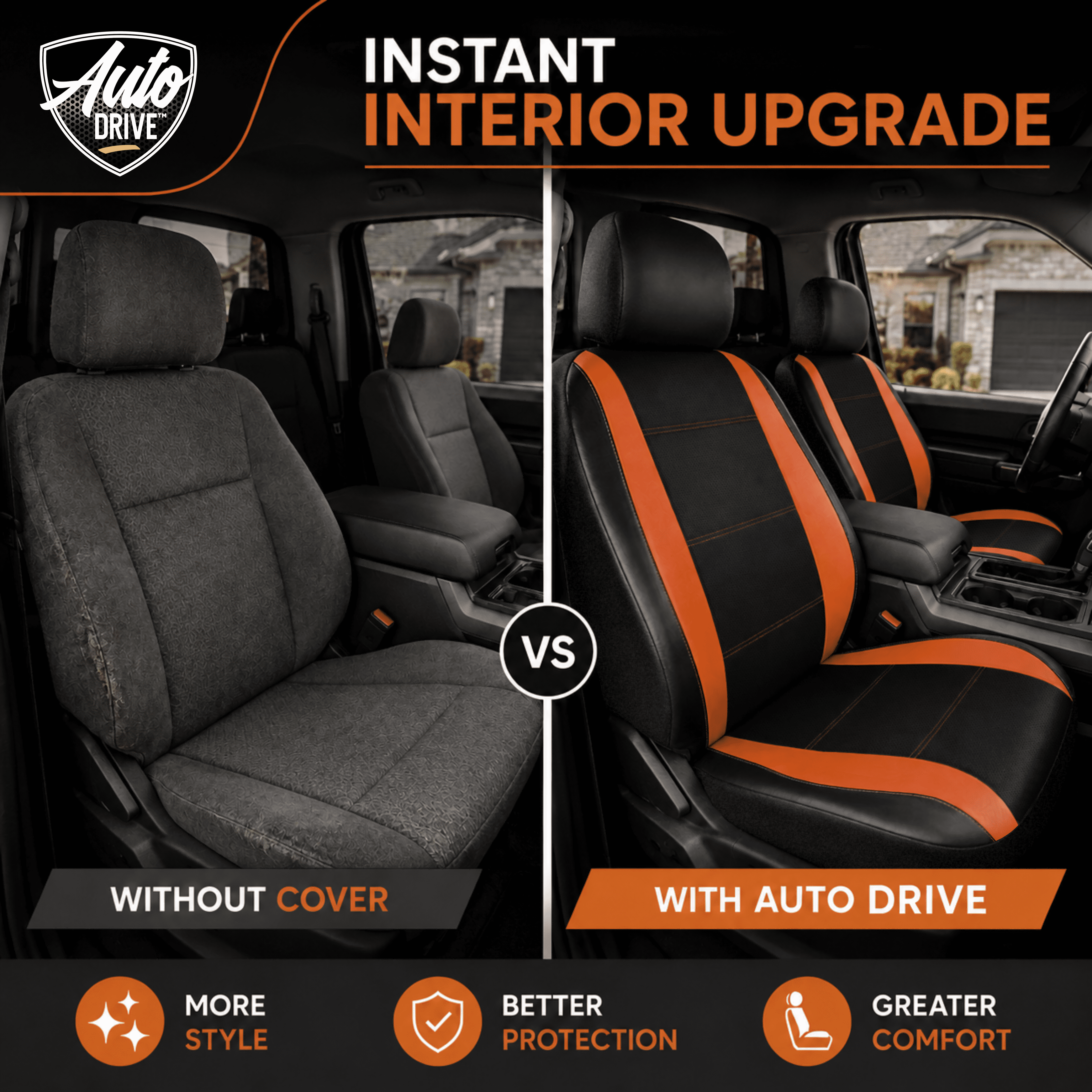 Auto Drive Car Seat Covers, Two-Tone Fabric Front Seat Protector, Breathable Comfortable, Anti-Slip Airbag Compatible Universal Fit for Cars SUVs Trucks,Orange