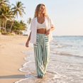 thumbnail image 6 of Women's Striped Wide Leg Pants with Pockets, Casual Elastic Drawstring Waist Palazzo Trousers, Summer Loose Fit Boho Long Pants, 6 of 8