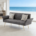 thumbnail image 4 of Gewnee 67.72" Modern Futon Sofa Bed with Adjustable Backrest & Armrest,Teddy Fabric,Golden Metal Legs,Includes Jacquard Toss Pillows,Sleeper Sofa for Small Space,Living Room,Office., 4 of 12