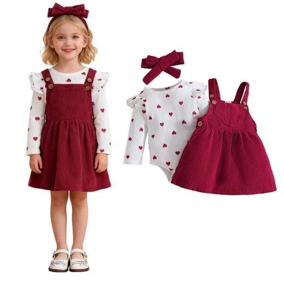 Christmas Outfits for Girls Long Sleeve Bodysuit Toddler Girl Overall Dress 2 Piece Set Toddler Girls Dresses 12-18 Months