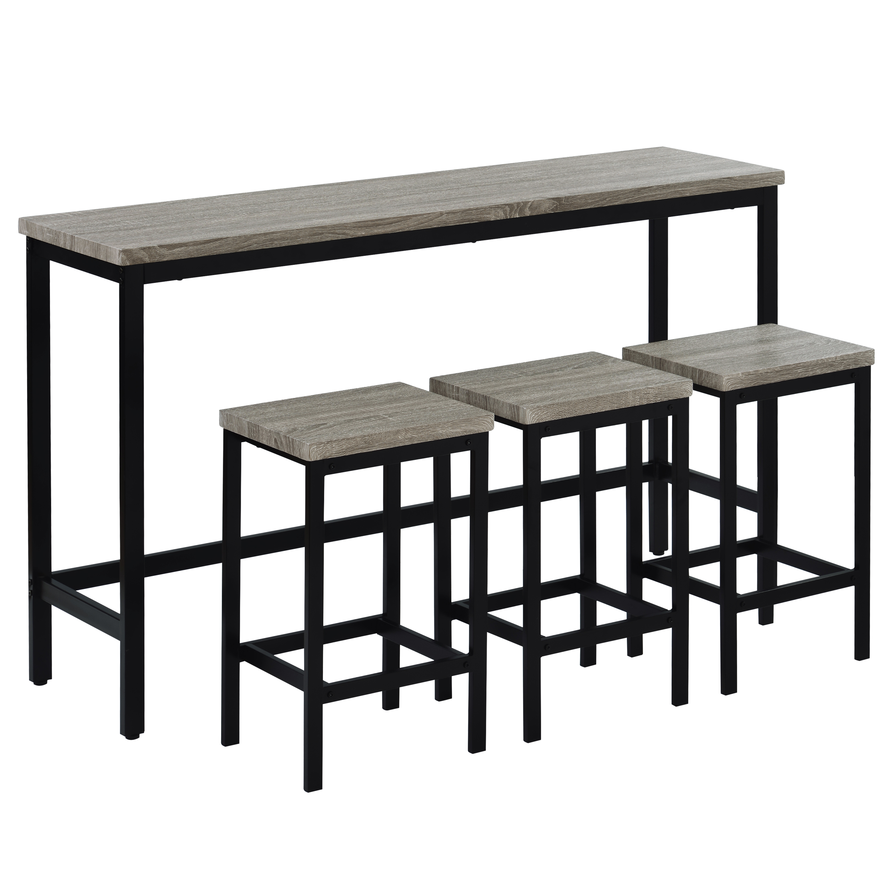 Euroco 3-Piece Counter Height Dining Table Set for 3, 60.2" Farmhouse Extra Long Kitchen Table with Footrest and 3 Stools,Side Table Entryway Table for Kitchen Living Room,Grey