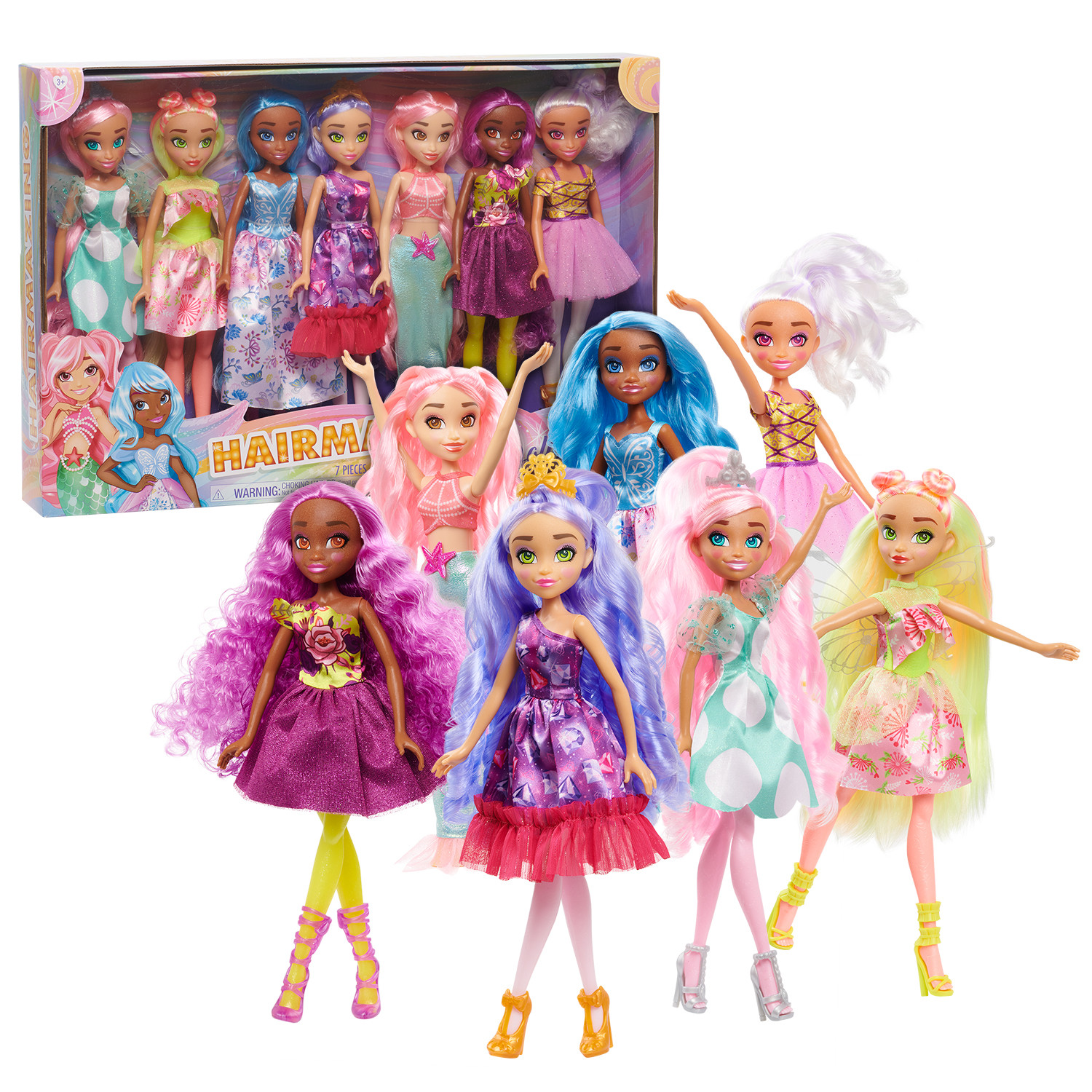 Hairmazing 7 Pack Collectible Fashion Dolls Set Kids Toys For Ages 3 