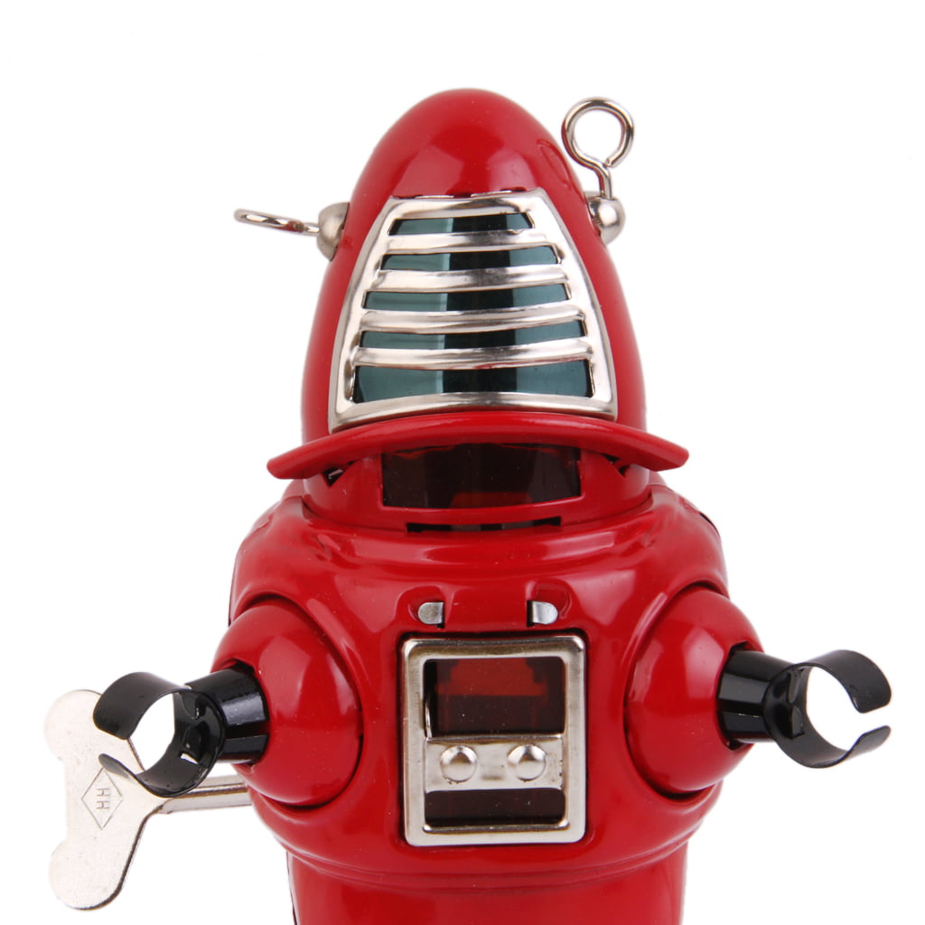 Wind Up RED Mechanical Sparking sparkling Space Forbidden planet tin ROBOT 