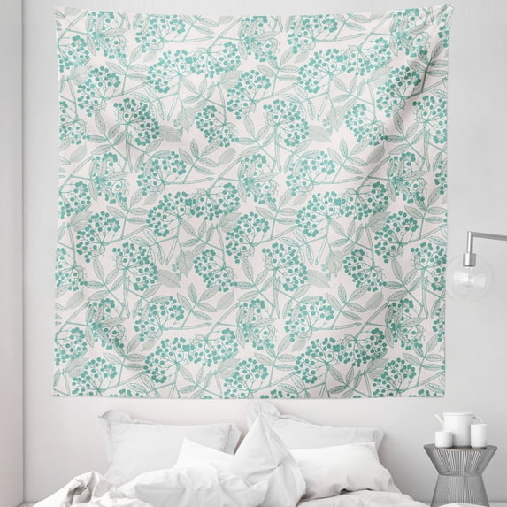 Teal Tapestry, Classic Botanical Pattern with Creeper Leaves and Berries Autumn Fall Nature Theme, Fabric Wall Hanging Decor for Bedroom Living Room Dorm, 5 Sizes, Tan Turquoise, by Ambesonne