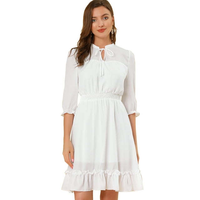 INSPIRE CHIC Robe Trapèze à Smocks pour Femme à Ourlet à Volants, Manches 3/4