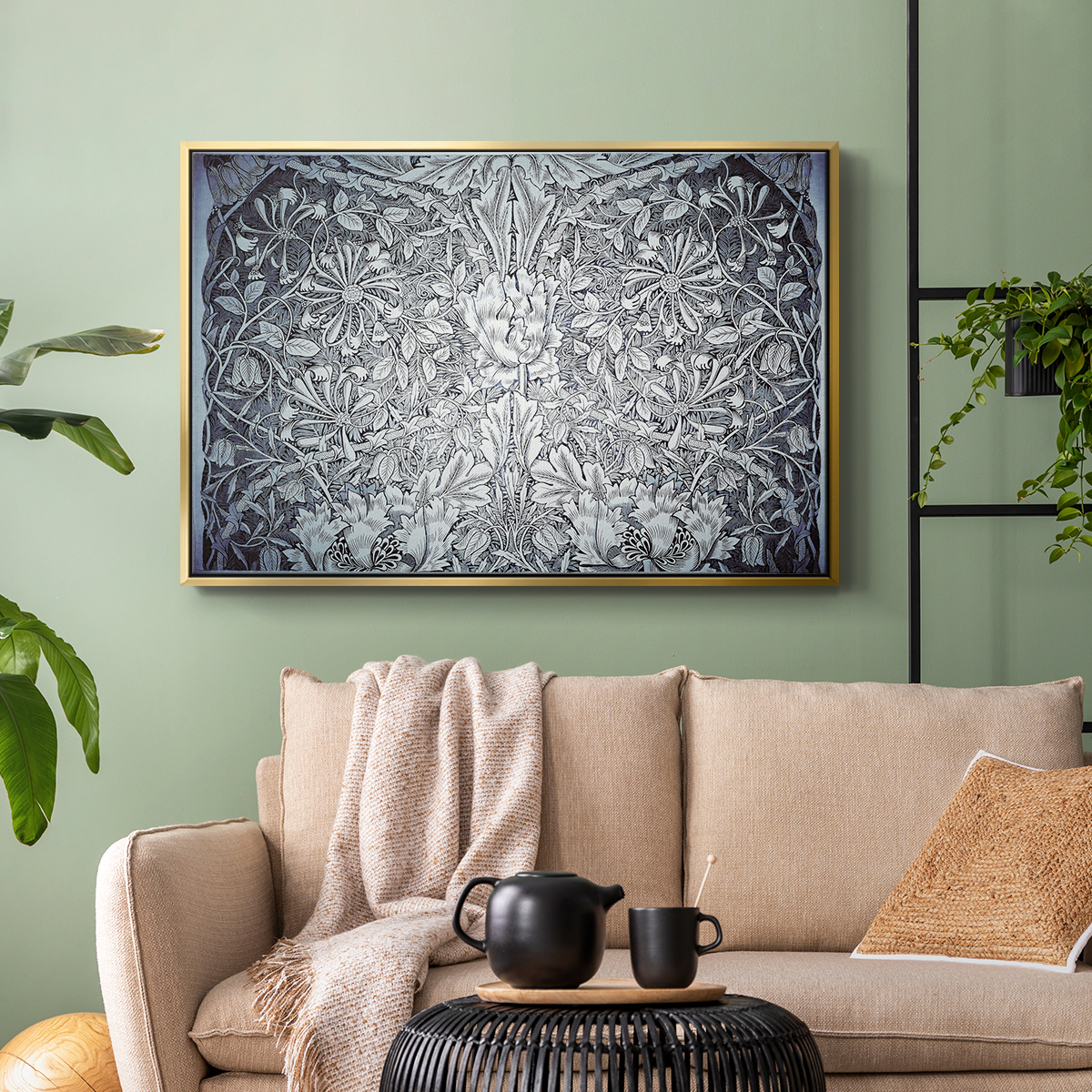 Vintage Abstract Print-LV Framed in Gold Wood Gallery Wrapped Canvas 27 in. x 41 in.