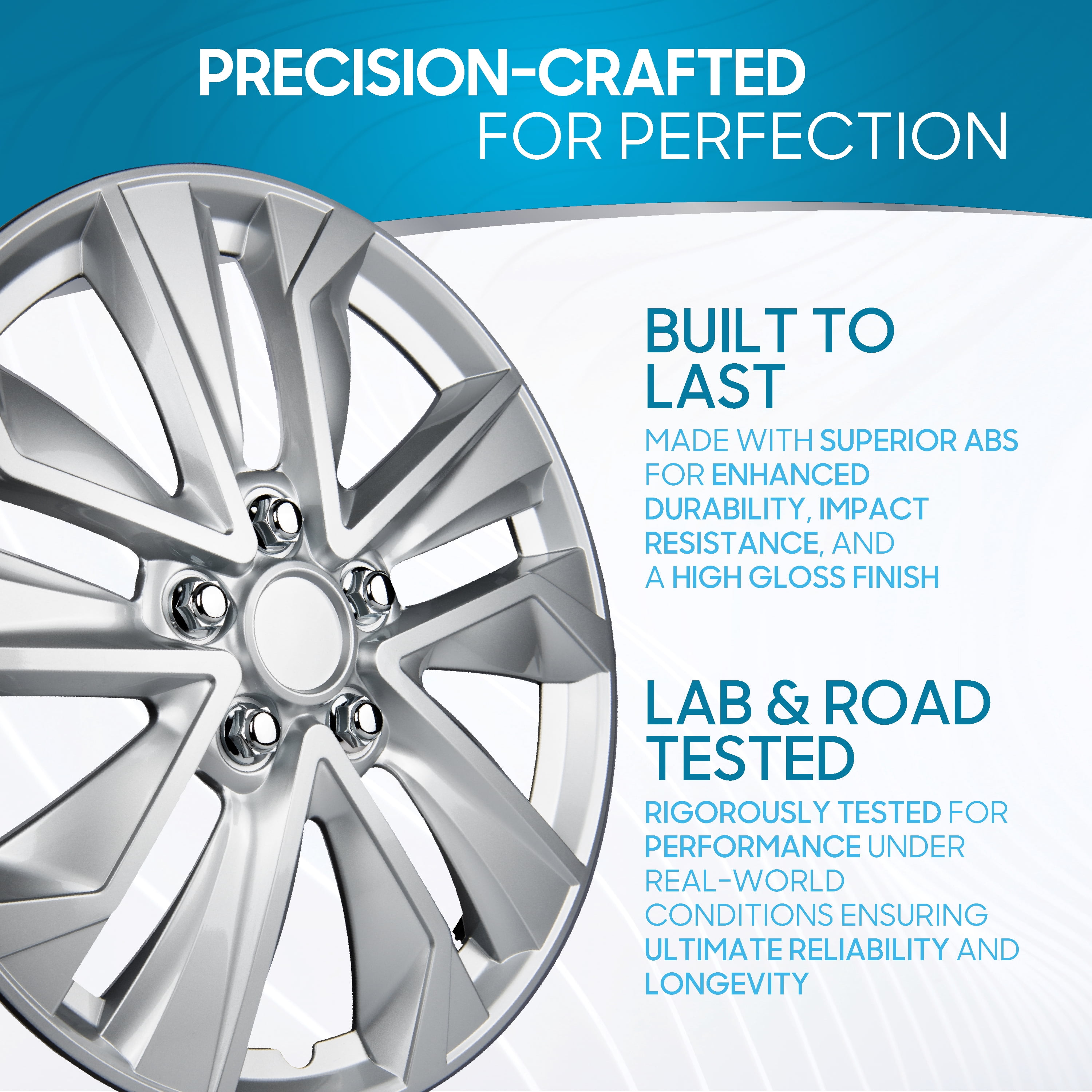 BDK 16 Inch Hubcaps Set of 4 – OEM Replacement Snap-On Wheel Rim Covers - Universal Fit Car Wheel Cover for Cars, Trucks, SUV, Vans Durable ABS Silver 10-Spoke Hub-Cap Car Accessories Exterior