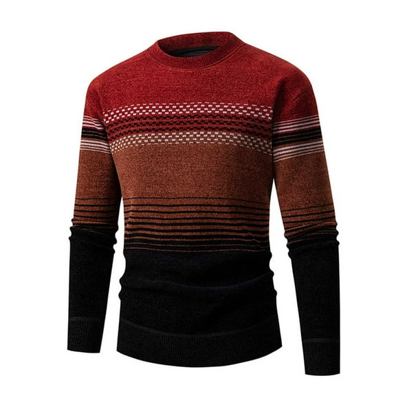 WAVSUF Long Sleeves Sweater for Men Stripe Printed Sweaters Casual Sweatshirt Top Wine Size 2XL
