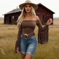 thumbnail image 2 of XIYON Womens T Shirts Western Fringe Fitted Tee For Fashion Soft Comfortable Stretchable Daily Wear Going Out Tops For Women, 2 of 6