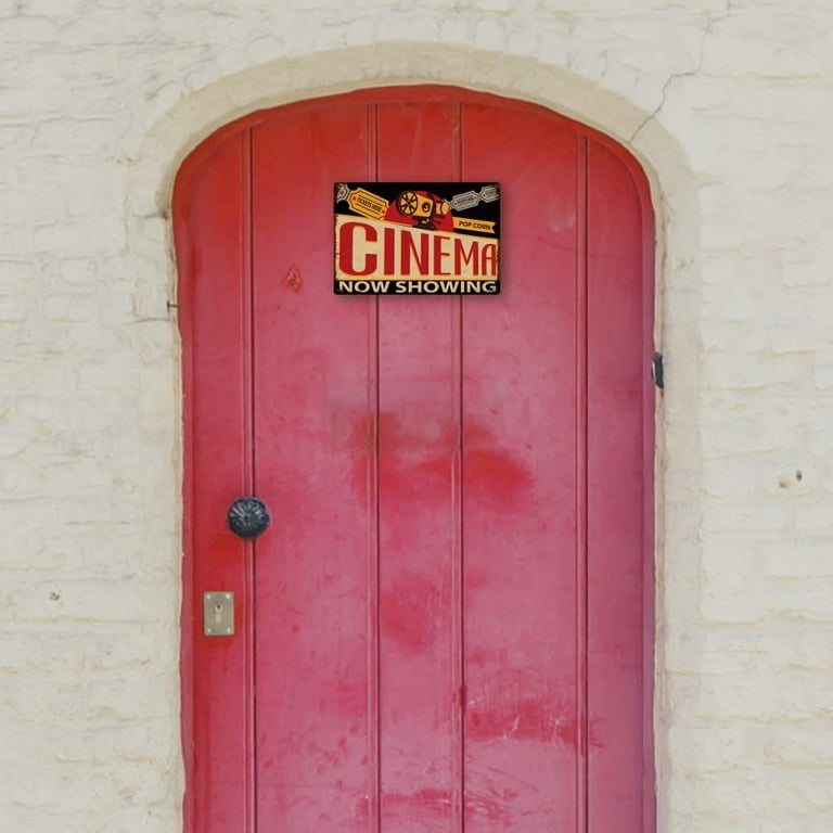 Cinema Room Sign - Metal Movie Theater Wall Decor For Bar, Home, Garage, 8x12 Inches