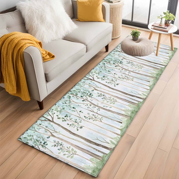 Green Forest Kitchen Runner Rug 2x6 Washable Runners for Hallway Non Slip Watercolor Tree Branches Large Area Rug Indoor Floor Carpet for Bathroom Laundry Entryway Bedroom Living Room