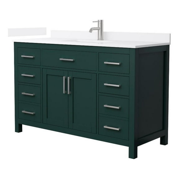 Beckett 54" Green Single Vanity & White Quartz Top (1-Hole) & Nickel Trim