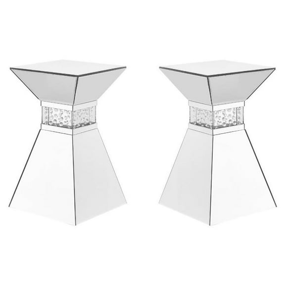 Home Square Modern Crystal Mirrored Accent End Table, Clear (Set of 2)