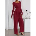 thumbnail image 4 of PRETTYGARDEN Jumpsuits for Women Dressy Casual Fall One Piece Outfits Long Sleeve Crew Neck Wide Leg Pants Rompers, 4 of 9