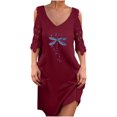 thumbnail image 2 of SMihono Robe d'Été Grande Taille pour Femmes 2023 Mode Femmes Décontractée Aguichant à Col en V Imprimé Dentelle d'Été à Manches Courtes Robe Mini, 2 of 9