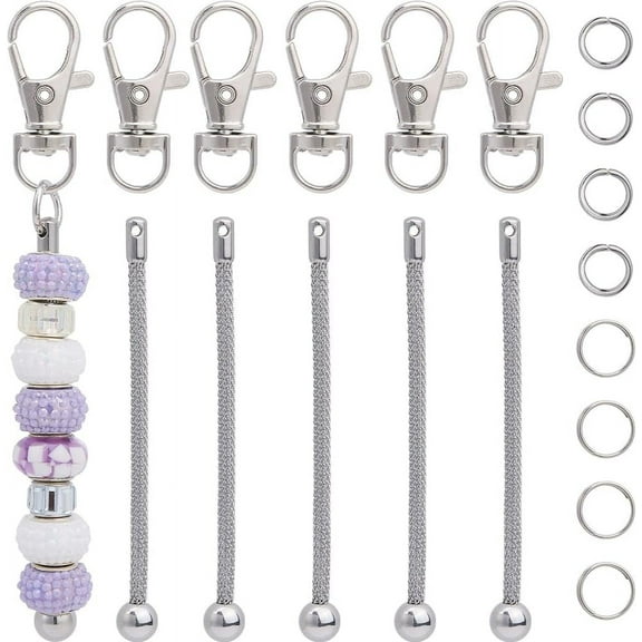 1 Box 20 Sets Bead Keychain Blanks Metal Keychain Bars Stainless Steel Beadable Key Chain Beaded Blank Bars Kits Bulk for Jewelry Keychain Making Crafting Supplies DIY Projects Gifts grey