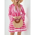 thumbnail image 2 of Lucakuins mujeres vestido fluido Casual contraste Color suelto cuello en V manga larga vestido de fiesta para playa cóctel Club ropa de calle Lucakuins  moda, 2 of 9