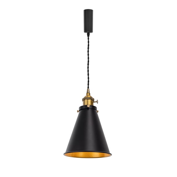 KAYYELAMP 1 Pcs J-Type Track Lamp Adjusted Cord Inner Gold Black Cone Metal Shade Brass Finish Switch Base Retro Design Pendant Light for Kitchen Farmhouse Living Space Loft(No Bulb, Track)