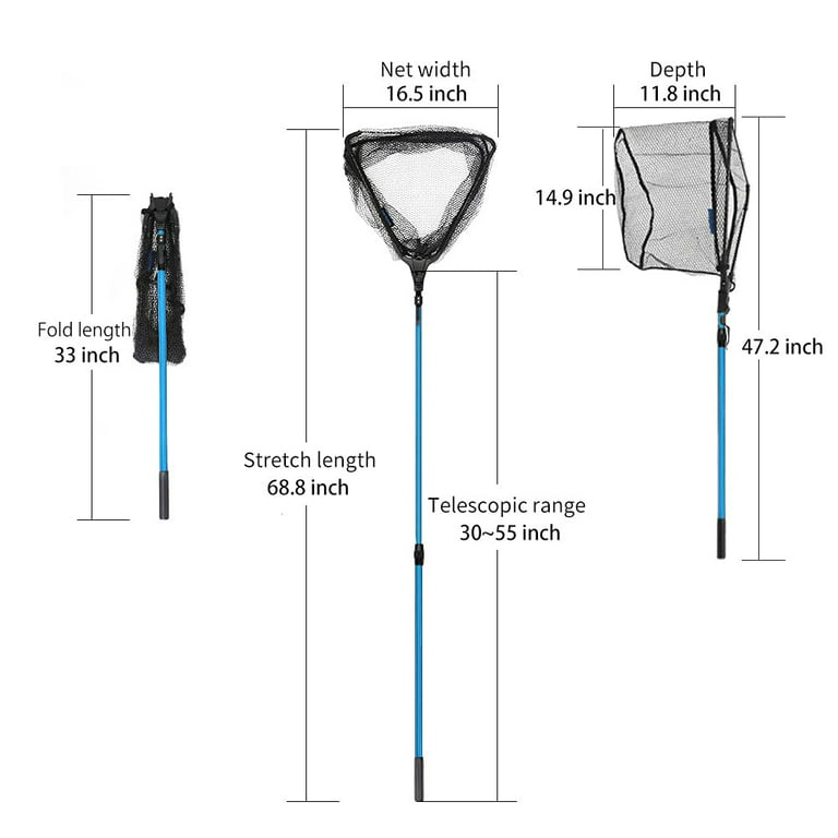 San Like Fishing Net Fish Landing Nets Collapsible Fishing Nets Telescopic Fly Nets Sturdy Pole Handle for Saltwater Freshwater Extending to 47.2in
