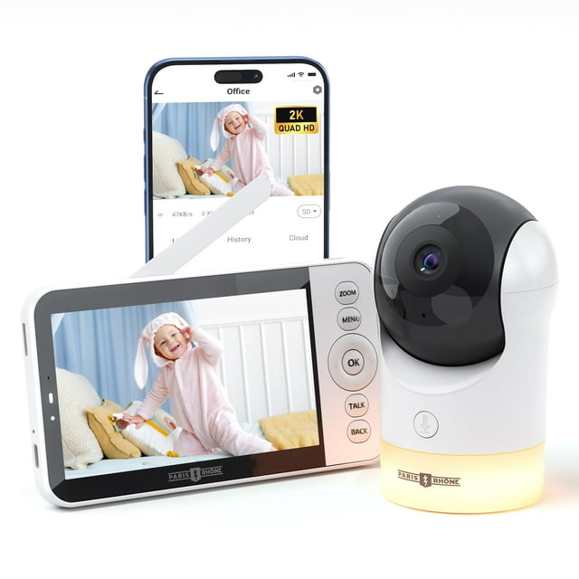 Monitor de vídeo para bebés PARIS RHÔNE 2K UHD con cámara WiFi de 5 pulgadas