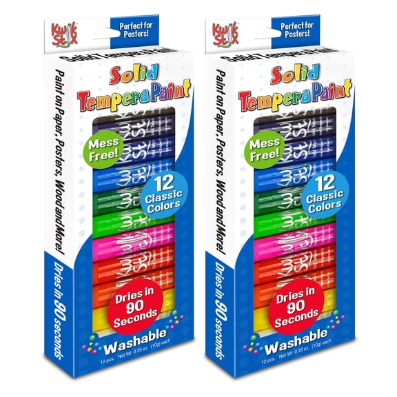 Kwik Stix Solid Tempera Paint Sticks, Classic Colors, 12 Per Pack, 2 Packs