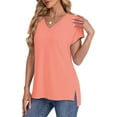 thumbnail image 4 of Womens Tops Basic Summer V Neck T Shirts Short Sleeve Dressy Casual Loose Fit Solid Color Tee Clothes Trendy Fashion Outfits, 4 of 5
